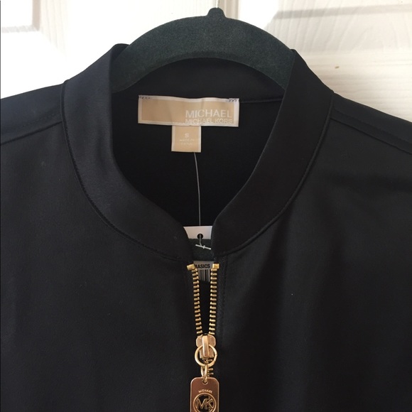 Michael Kors Black  Dog Tag Crop Bomber Jacket - Picture 2 of 5